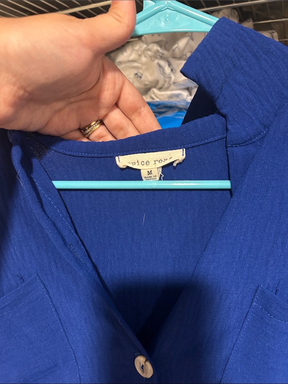 Relaxed Button-Front Short Sleeve Shirt in Royal Blue - Picture 2 of 3
